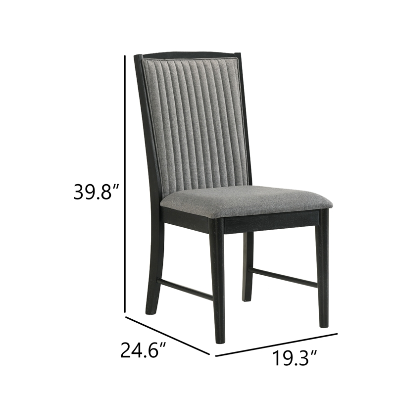 Sevy Dining Side Chair Set of 2- Gray Ribbed Back- Black Rubberwood