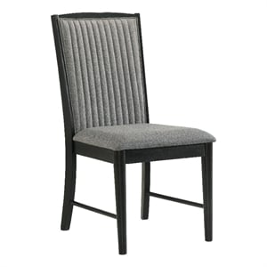 Sevy Dining Side Chair Set of 2- Gray Ribbed Back- Black Rubberwood