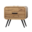 Wea Bed Side End Table- 1 Drawer- Black Angled Legs- Natural Oak Brown