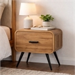 Wea Bed Side End Table- 1 Drawer- Black Angled Legs- Natural Oak Brown