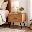 Wea Bed Side End Table- 1 Drawer- Black Angled Legs- Natural Oak Brown