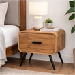 Wea Bed Side End Table- 1 Drawer- Black Angled Legs- Natural Oak Brown