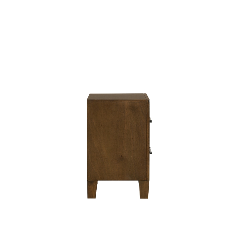 Lary Nightstand- 2 Drawers- Rustic Farmhouse Walnut Brown Finish