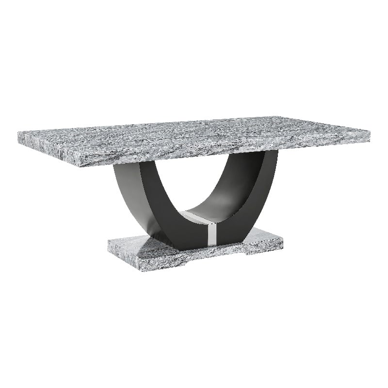 Lira Dining Table- 78 Inch Faux Marble Top- Black U Shaped Pedestal