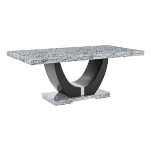 Lira Dining Table- 78 Inch Faux Marble Top- Black U Shaped Pedestal
