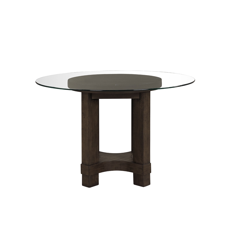 Cora Dining Table- 52 Inch Round Glass Top- Walnut Brown Pedestal Base