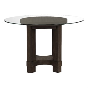 Cora Dining Table- 52 Inch Round Glass Top- Walnut Brown Pedestal Base