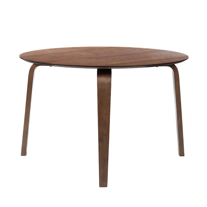 Aby Dining Table- 47 Inch Round Top- Rustic Walnut Brown Splayed Legs