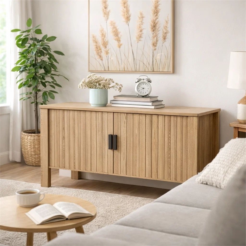 Hay TV Media Console- 47 Inch- 2 Doors w Adjustable Shelves- Beige