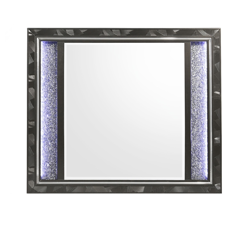 Ren Dresser Mirror- 45 Inch- Crushed Crystal Look Black Laminate- LED