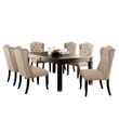 Bega 7pc Counter-Height Table Set- 6 Tufted Nailhead Chairs- Black Wood