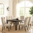 Bega 7pc Counter-Height Table Set- 6 Tufted Nailhead Chairs- Black Wood
