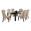 Bega 7pc Counter-Height Table Set- 6 Tufted Nailhead Chairs- Black Wood