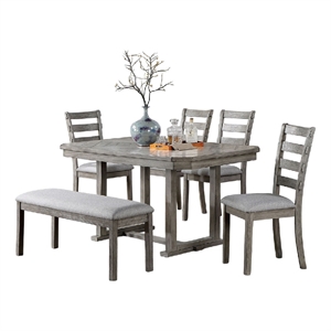 Lais 6pc Dining Table Set with Bench- 4 Ladderback Chairs- Rustic Gray