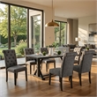 Fredy 7pc Dining Table Set- Dual Pedestal Base- 6 Beige Fabric Chairs