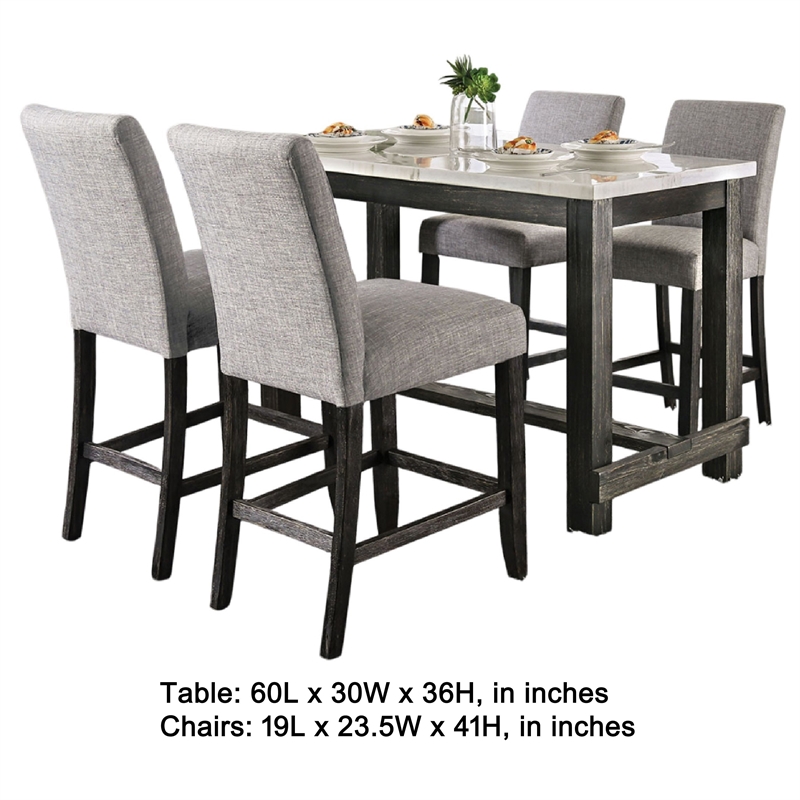 Bruce 5pc Counter Height Table Set- Marble- Trestle Base- Light Gray Chairs