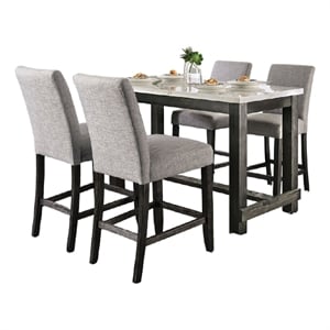 Bruce 5pc Counter Height Table Set- Marble- Trestle Base- Light Gray Chairs