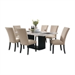 Ronda 7pc Dining Table Set with Marble Top- Beige Fabric Chairs- White