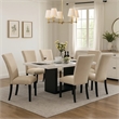 Ronda 7pc Dining Table Set with Marble Top- Beige Fabric Chairs- White