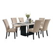Ronda 7pc Dining Table Set with Marble Top- Beige Fabric Chairs- White
