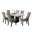 Ronda 7pc Dining Table Set with Marble Top- Gray Fabric Chairs- White