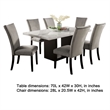 Ronda 7pc Dining Table Set with Marble Top- Gray Fabric Chairs- White