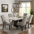 Ronda 7pc Dining Table Set with Marble Top- Gray Fabric Chairs- White