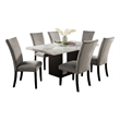 Ronda 7pc Dining Table Set with Marble Top- Gray Fabric Chairs- White