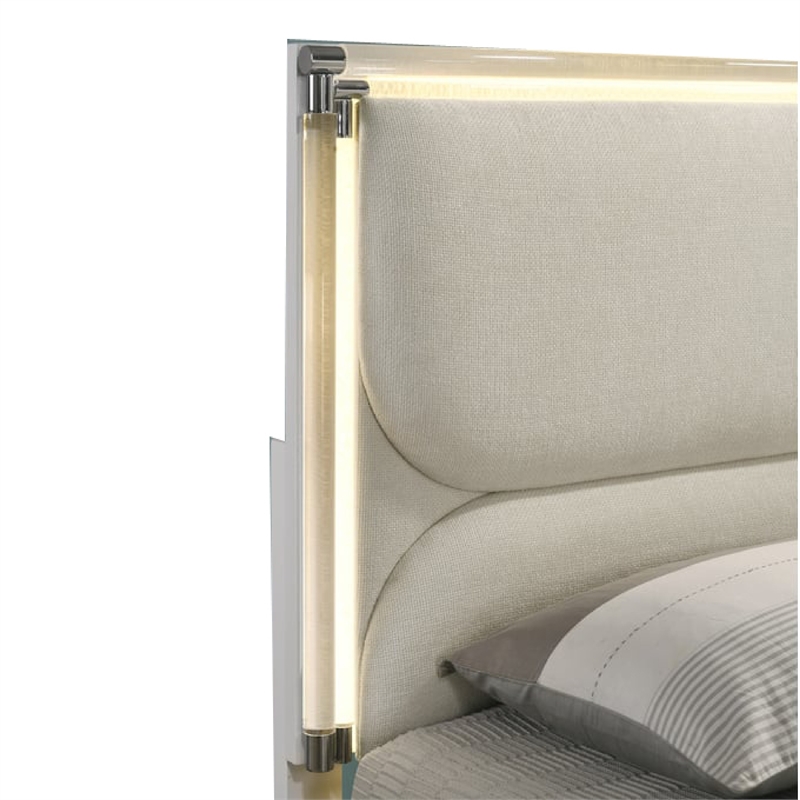 Dima Twin Size Bed with Pull Out Trundle and LED Headboard- Pearl White