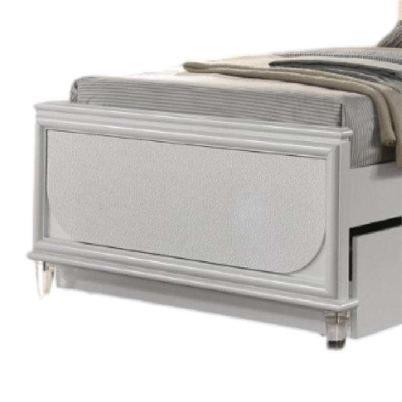 Dima Twin Size Bed with Pull Out Trundle and LED Headboard- Pearl White