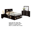 Simo 4pc Queen Bedroom Set w Bookcase Headboard w Drawers- Black