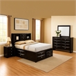 Simo 4pc Queen Bedroom Set w Bookcase Headboard w Drawers- Black