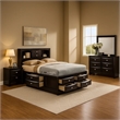 Simo 4pc Queen Bedroom Set w Bookcase Headboard w Drawers- Black