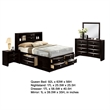 Simo 5pc Queen Bedroom Set w Bookcase Headboard- 2 Nightstands- Black