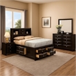 Simo 5pc Queen Bedroom Set w Bookcase Headboard- 2 Nightstands- Black