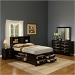 Simo 5pc Queen Bedroom Set w Bookcase Headboard- 2 Nightstands- Black