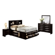 Simo 5pc Queen Bedroom Set w Bookcase Headboard- 2 Nightstands- Black