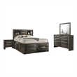 Simo 4pc Queen Bedroom Set w Bookcase Headboard w Drawers- Gray