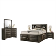 Simo 5pc Queen Bedroom Set w Bookcase Headboard- 2 Nightstands- Gray