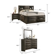 Simo 5pc Queen Bedroom Set w Bookcase Headboard- 2 Nightstands- Gray