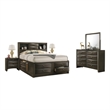 Simo 5pc Queen Bedroom Set w Bookcase Headboard- 2 Nightstands- Gray