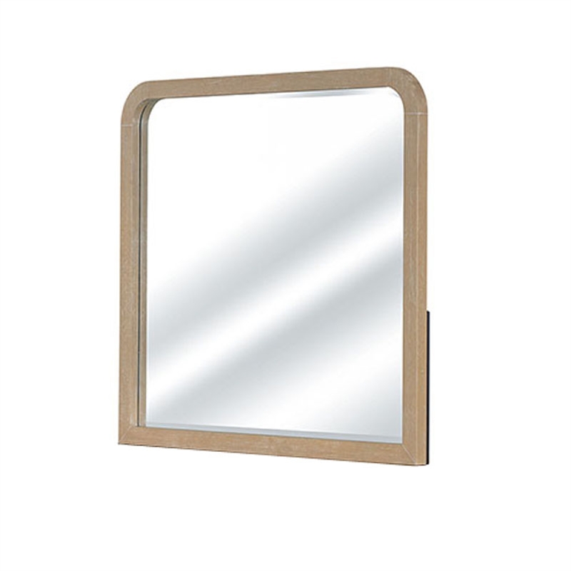 Tanya Dresser Mirror- Beveled Curved Edge- Natural Brown Wood 40x46