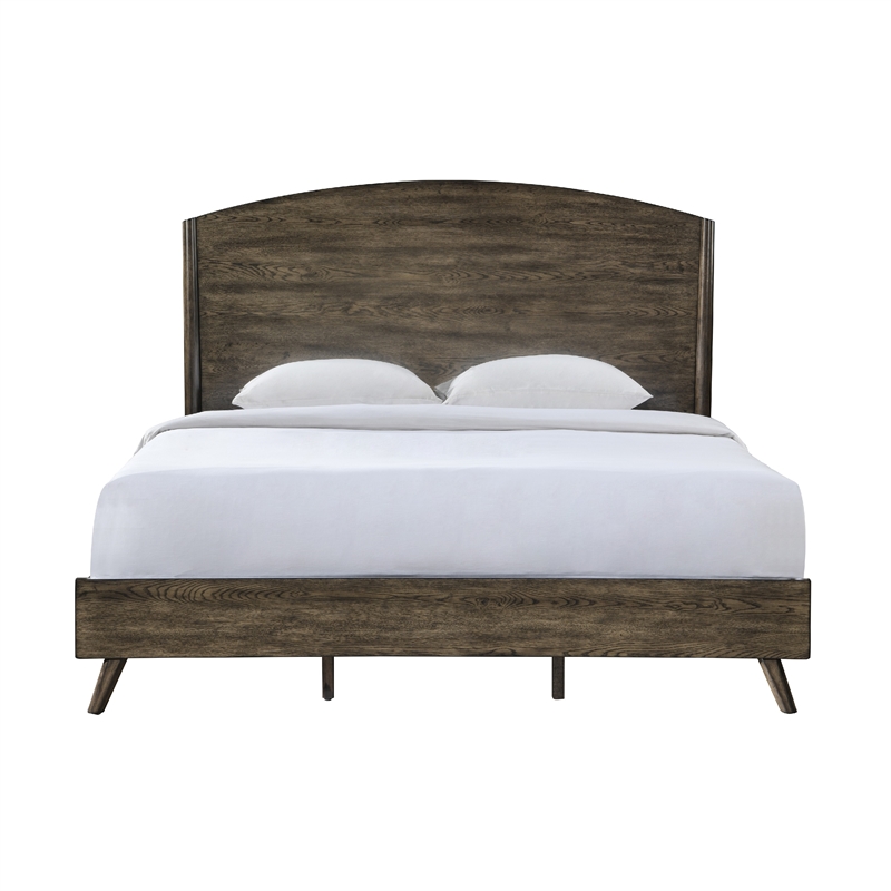 Roxy Queen Bed with Mid-Century Modern Design- Walnut Brown Okume