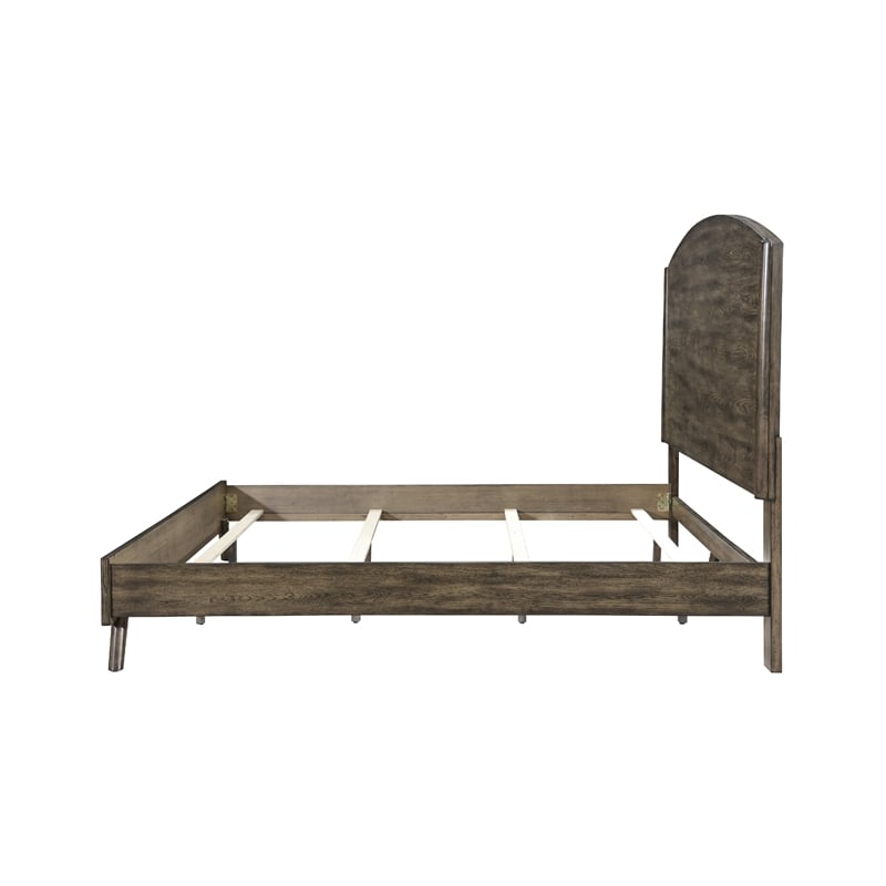 Roxy Queen Bed with Mid-Century Modern Design- Walnut Brown Okume