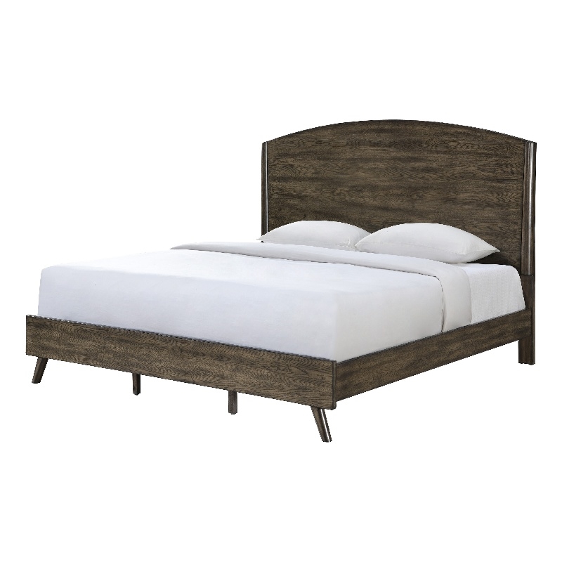 Roxy Queen Bed with Mid-Century Modern Design- Walnut Brown Okume