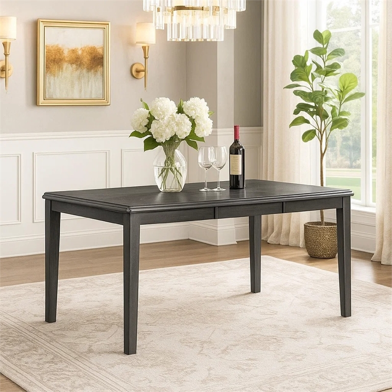 Leslee Dining Table- 78-102 Inch Extendable Gray Top- White Marble Inlay