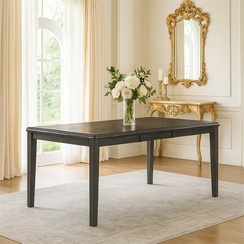 Leslee Dining Table- 78-102 Inch Extendable Gray Top- White Marble Inlay