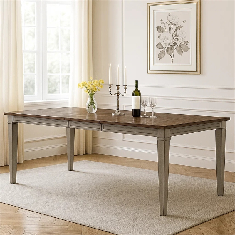 Henry Dining Table- 78-96 Inch Extendable Leaf- Vintage Light Cream