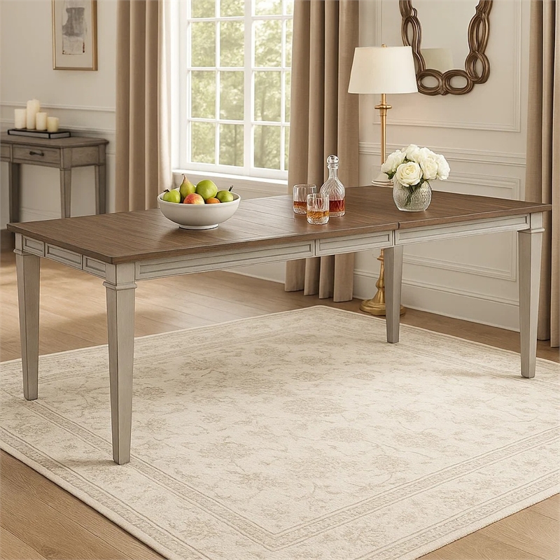 Henry Dining Table- 78-96 Inch Extendable Leaf- Vintage Light Cream