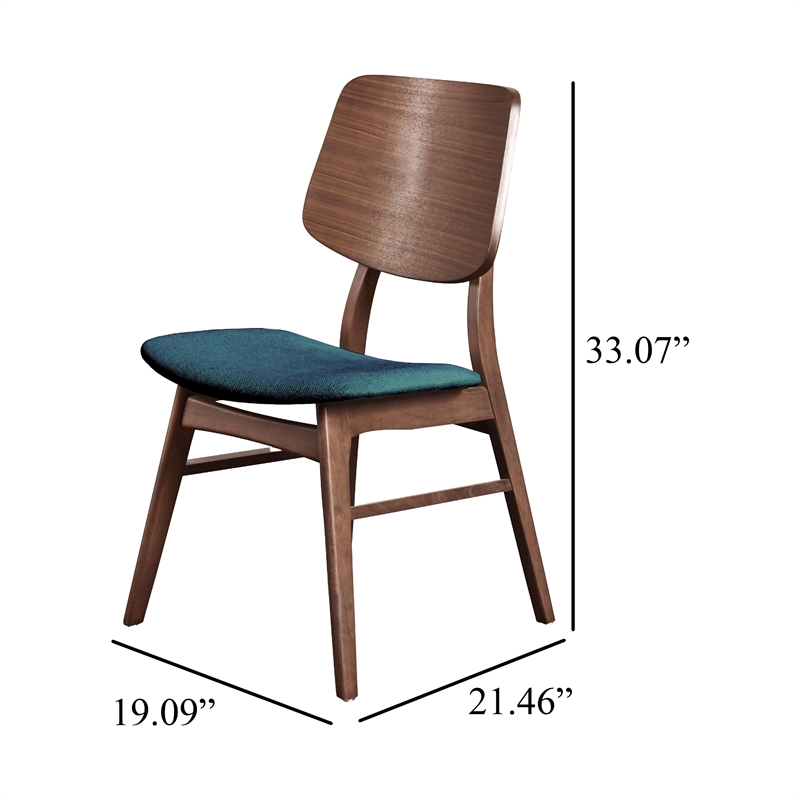 Scar Dining Side Chair Set of 2- Teal Green Seat- Walnut Brown Wood